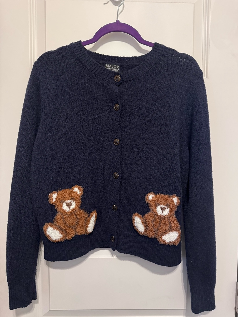 Adorable Teddy Bear Navy Blue Cardigan!